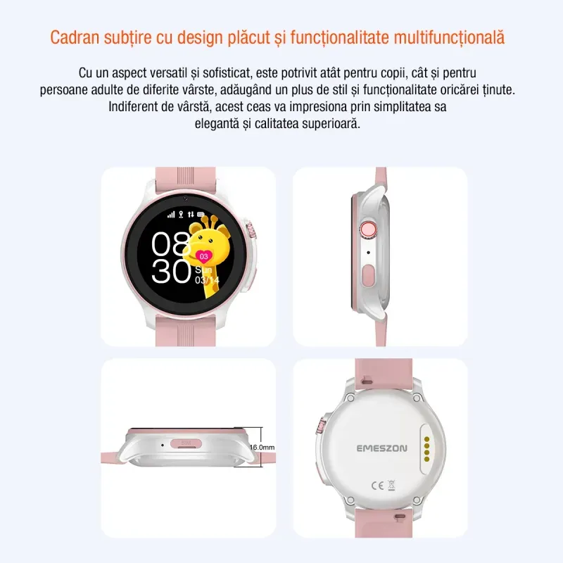 Laptop, Telefoane si Tablete - Wearables si gadgeturi - Wearables - Smartwatch-uri - Ceas inteligent SmartWatch SIM 4G LTE Emeszon® A22, localizare Copii si Adulti prin GPS, Apel Video SOS, LBS, Wi-Fi, Roz - Infinity.ro