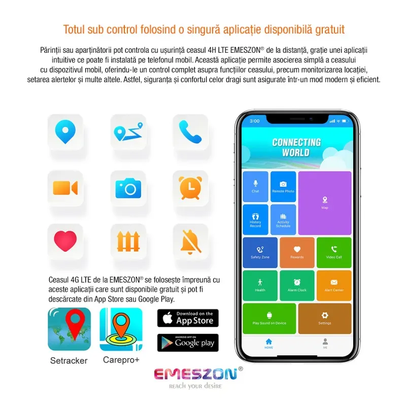 Laptop, Telefoane si Tablete - Wearables si gadgeturi - Wearables - Smartwatch-uri - Ceas inteligent SmartWatch SIM 4G LTE Emeszon® A22, localizare Copii si Adulti prin GPS, Apel Video SOS, LBS, Wi-Fi, Roz - Infinity.ro