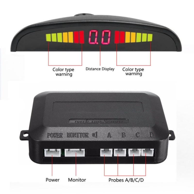 Auto si Moto - Electronice auto - Senzori de parcare - Set Senzori parcare auto detector parktronic display radar monitor 4 senzori NEGRU - Infinity.ro