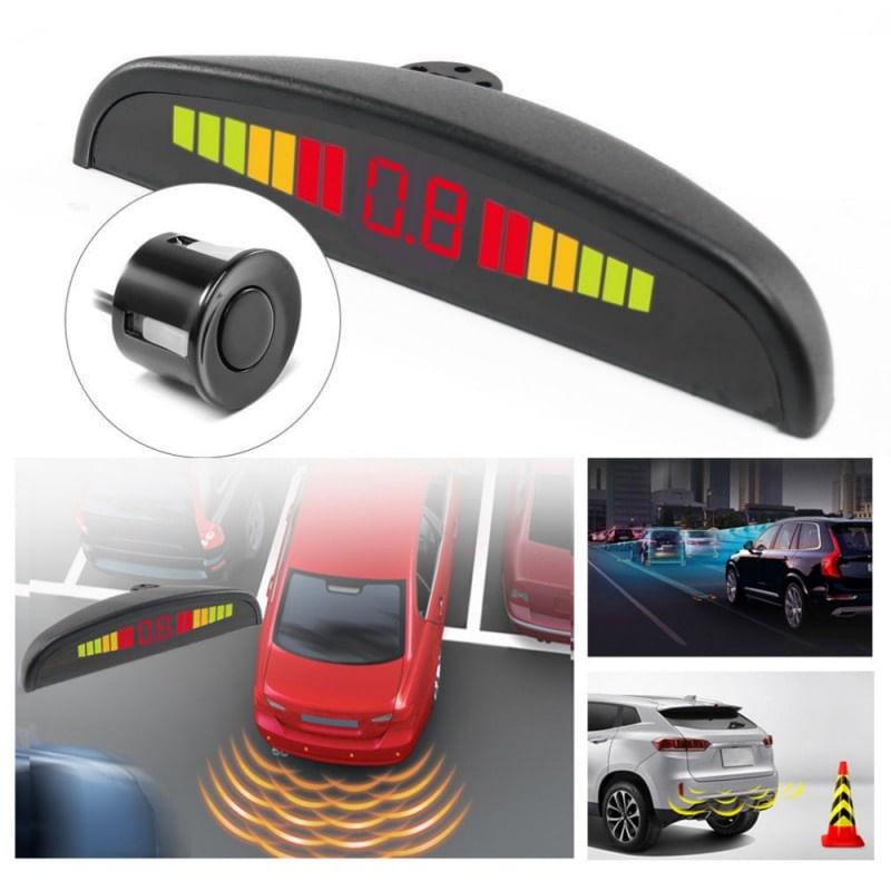 Auto si Moto - Electronice auto - Senzori de parcare - Set Senzori parcare auto detector parktronic display radar monitor 4 senzori NEGRU - Infinity.ro