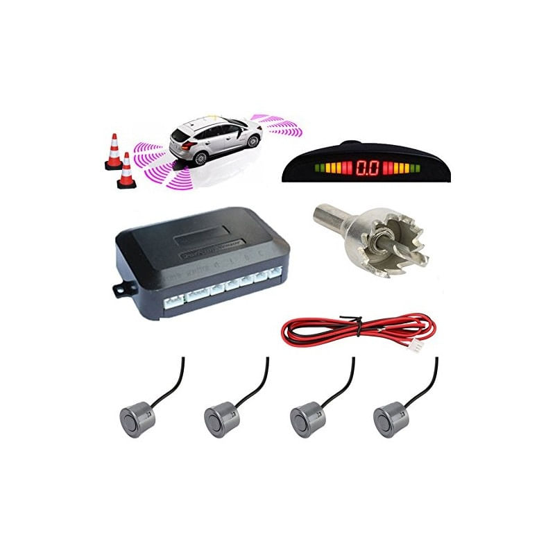 Auto si Moto - Electronice auto - Senzori de parcare - Set Senzori Parcare Auto Detector Parktronic Display Radar Monitor 4 Senzori Gri Deschis - Infinity.ro
