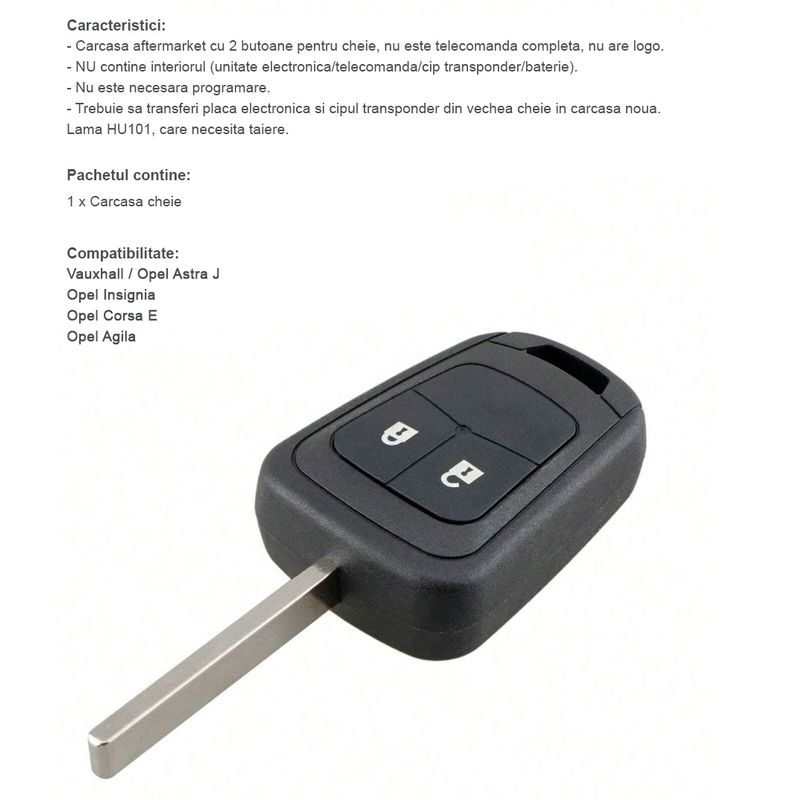 Auto si Moto - Electronice auto - Accesorii electronice auto - Carcasa Cheie Auto Techstar® cu 2 Butoane pentru Opel Astra J, Insignia A, Corsa E, Mokka, Zafira C, Meriva B, Adam - Infinity.ro