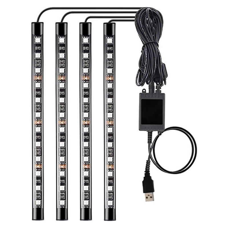 Auto si Moto - Electrice auto - Iluminare si semnalizare - Lumini ambientale - Benzi Led Auto Techstar®, MultiColore, RGB, 12 Leduri x 4 Benzi, Control Aplicatie, Bluetooth, Android - Infinity.ro