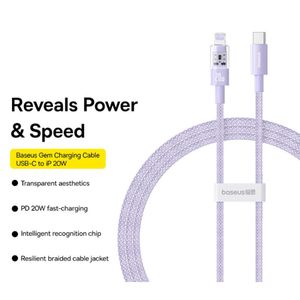 Cablu USB-C la Lightning, Fast Charging 20W, 2m - Baseus Gem (P10373001511-01) - Mov