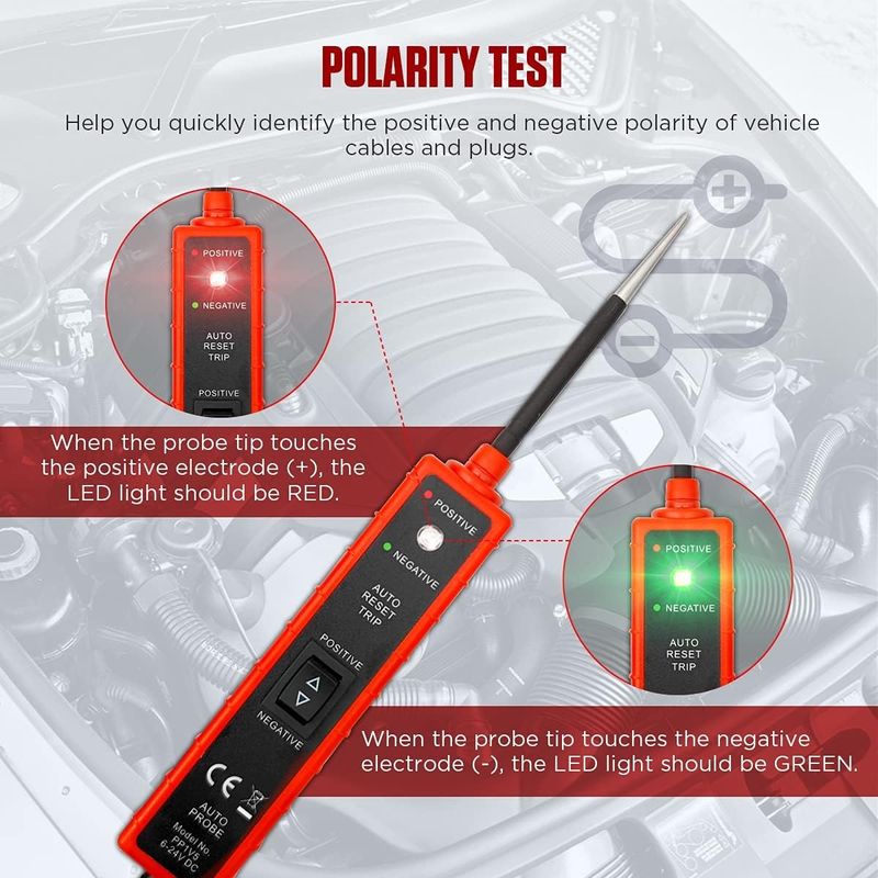 Auto si Moto - Reparatii si depanare - Scule auto - Testere si multimetre - Tester Multifunctional Techstar® Portabil pentru Circuite Auto 6V-24V DC cu Cablu de 5 metri, Protectie la Suprasarcina - Infinity.ro
