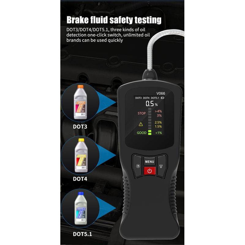 Auto si Moto - Reparatii si depanare - Scule auto - Testere si multimetre - Tester Digital Lichid de Frana Techstar® V066, cu Detectare Automata DOT3, DOT4, DOT5.1, Precizie Ridicata, Stilou - Infinity.ro