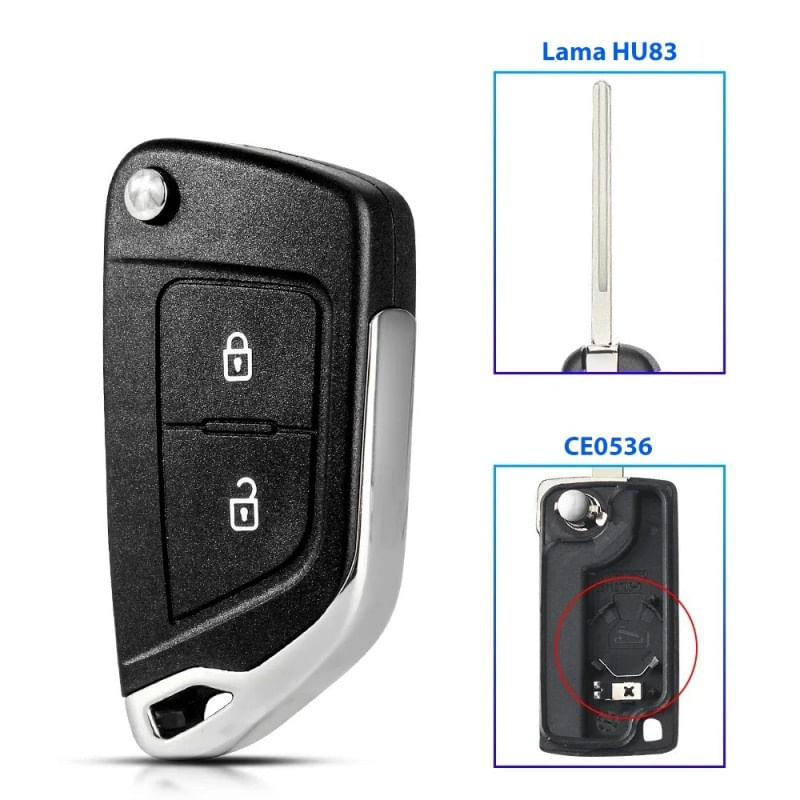 Auto si Moto - Electronice auto - Accesorii electronice auto - Carcasa Cheie Auto Techstar® KS-106 Pentru Peugeot 207, 307, 407, 2 Butoane, Lamela HU83, Negru - Infinity.ro