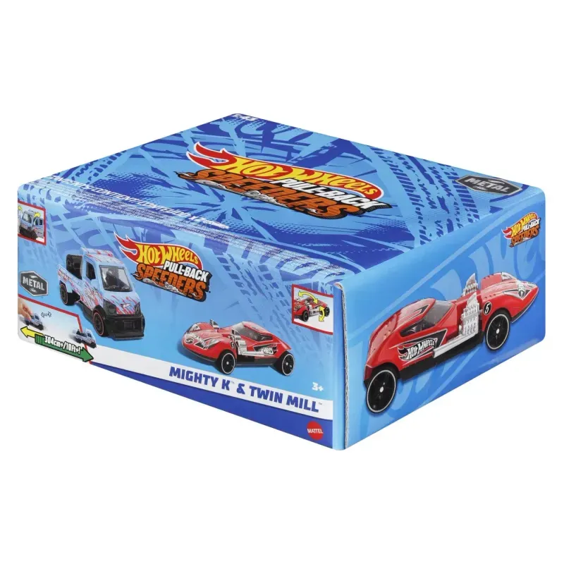 Jucarii, Copii si Bebe - Jucarii si jocuri - Vehicule si jucarii cu telecomanda - Masinute - Hot wheels set 2 masinute metalice pull back mighty k si twin mill 1:43 - Infinity.ro