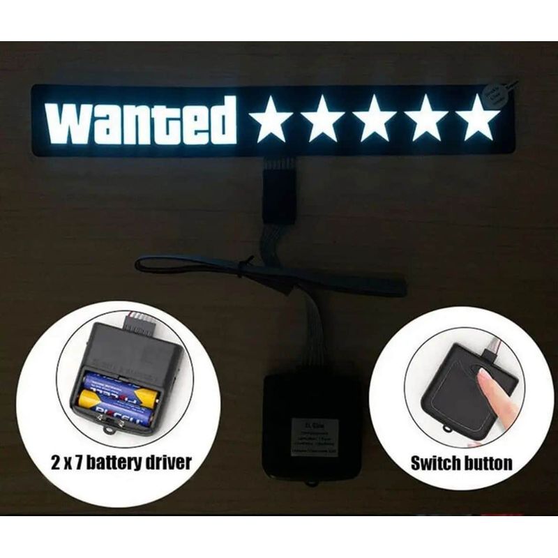 Auto si Moto - Intretinere auto - Stickere auto - Sticker Electric LED Auto, Wanted, Culoare Albastru pentru Parbriz, Luneta, Geamuri Laterale AutoREY® - Infinity.ro