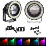 Auto si Moto - Piese auto si accesorii - Caroserie - Faruri, stopuri si proiectoare - Set 2 Proiectoare LED AutoREY®, cu Lupa RGB si Angel Eyes 76mm diametru, Culoare 6000k Alb pentru Auto, Moto, ATV, 12V - Infinity.ro