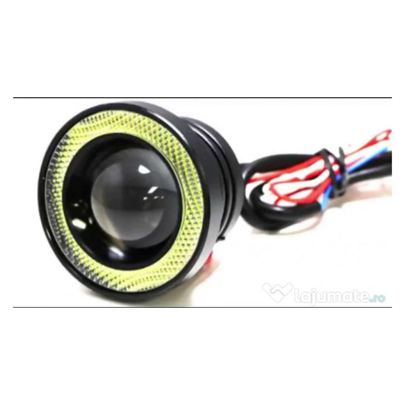 Auto si Moto - Piese auto si accesorii - Caroserie - Faruri, stopuri si proiectoare - Set Proiectoare LED cu Lupa si Angel Eyes Auto Moto - 79mm - Infinity.ro