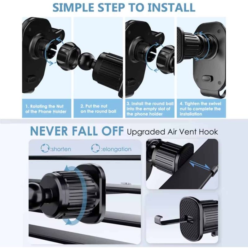 Auto si Moto - Piese auto si accesorii - Interior auto - Accesorii interior - Suport Telefon Auto pentru Grila de Ventilatie Premium, Rotativ 360°, Compatibil cu Telefoane 5.0-7.2 inch - Infinity.ro