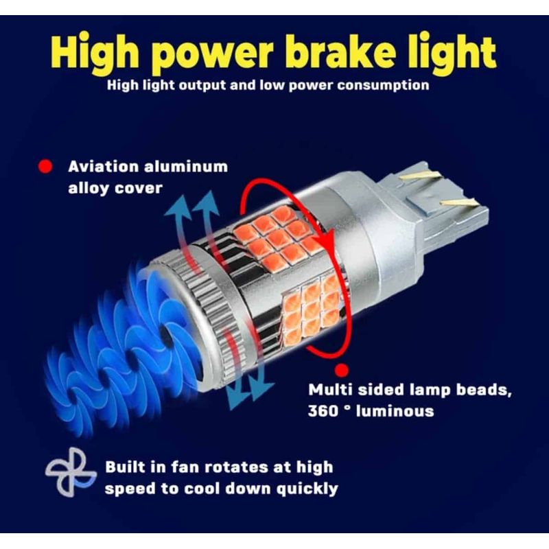 Auto si Moto - Electrice auto - Iluminare si semnalizare - Becuri auto - Bec LED T20 / W21/5W / 7443 Pozitie si Frana cu 2 Filament, 30W, Culoare Rosu cu Ventilator Canbus pentru Stop 12V - Infinity.ro