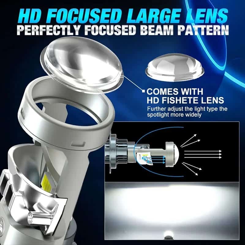 Auto si Moto - Electrice auto - Iluminare si semnalizare - Becuri auto - Set 2 Becuri H7 LED cu Lupa, SUPER CSP, Putere 150W si 27.000 Lumeni, CANBUS Cu cipuri CSP 7035, 6000K Alb Rece - Infinity.ro