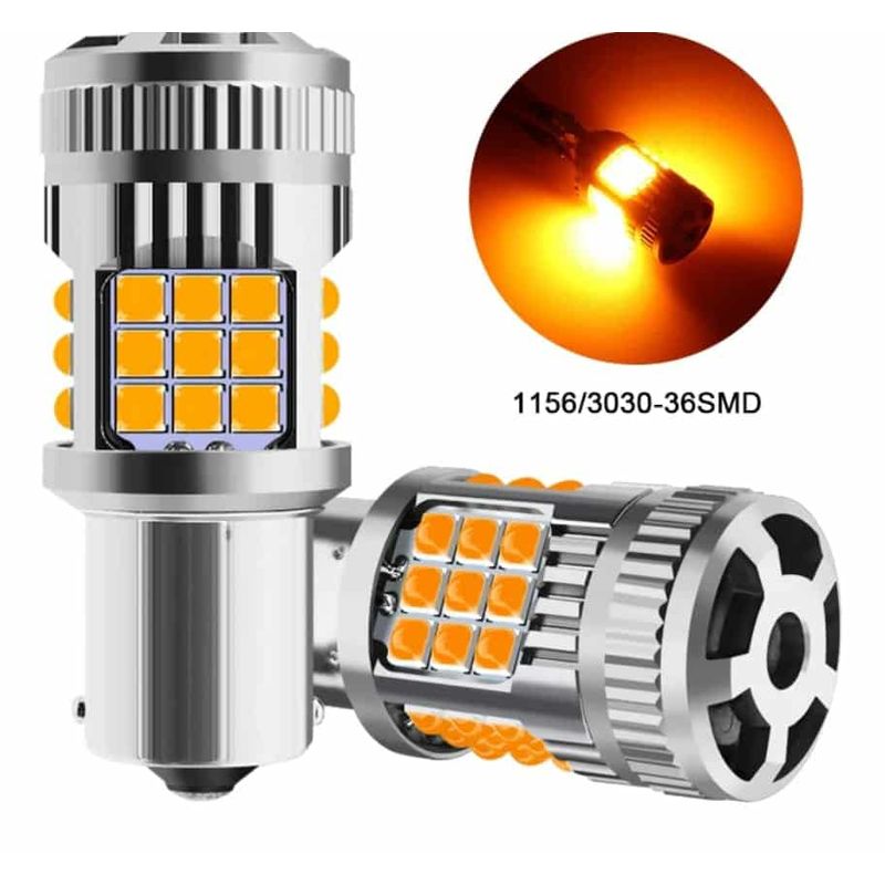 Auto si Moto - Electrice auto - Iluminare si semnalizare - Becuri auto - Bec LED Semnal PY21W / BAU15S / 1156, DRL Lumini de Zi 30W Culoare Portocaliu cu pini Decalati, cu Ventilator Canbus 12V - Infinity.ro
