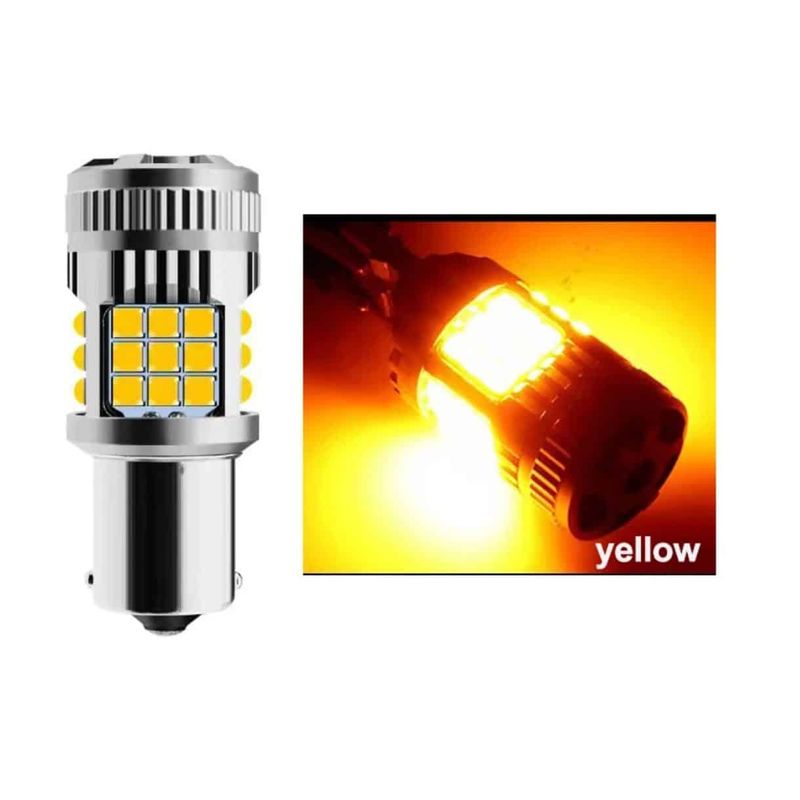 Auto si Moto - Electrice auto - Iluminare si semnalizare - Becuri auto - Bec LED Semnal PY21W / BAU15S / 1156, DRL Lumini de Zi 30W Culoare Portocaliu cu pini Decalati, cu Ventilator Canbus 12V - Infinity.ro