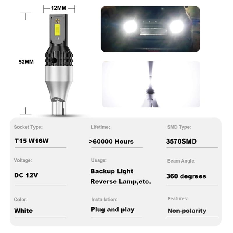 Auto si Moto - Electrice auto - Iluminare si semnalizare - Becuri auto - Bec Auto LED T15 / W16W, Canbus, 1200LM, 6500K, Plug and Play, Fara Polaritate, 12V, Durata de Viata 60.000 Ore AutoREY® - Infinity.ro