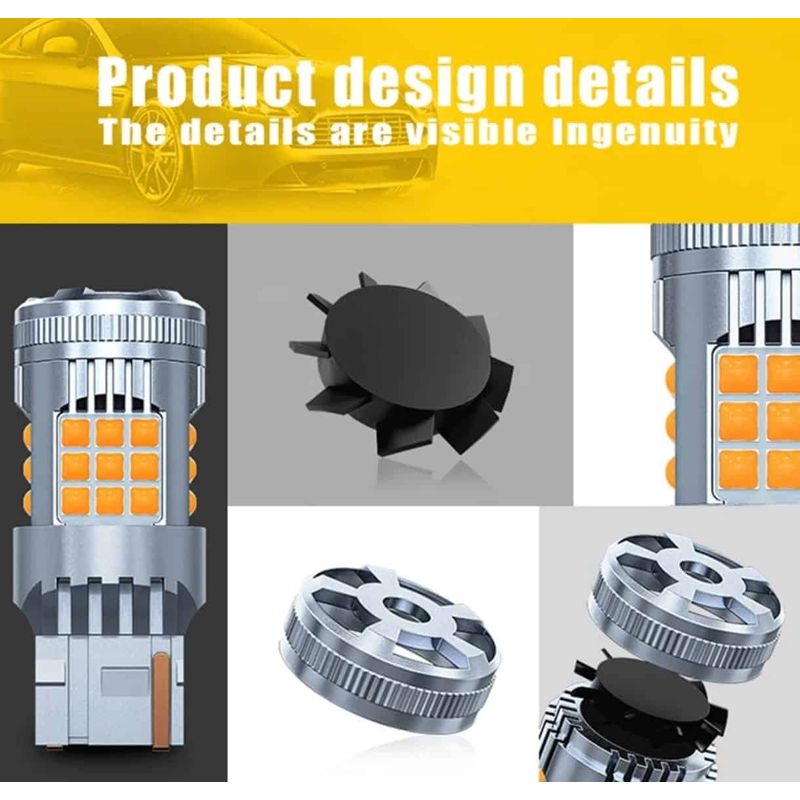 Auto si Moto - Electrice auto - Iluminare si semnalizare - Becuri auto - Bec LED T20 / W21/5W / 7443 pentru Semnal, DRL, Lumini de Zi cu 2 Filamente, 30W, 3000K Galben cu Ventilator, Canbus 12V - Infinity.ro