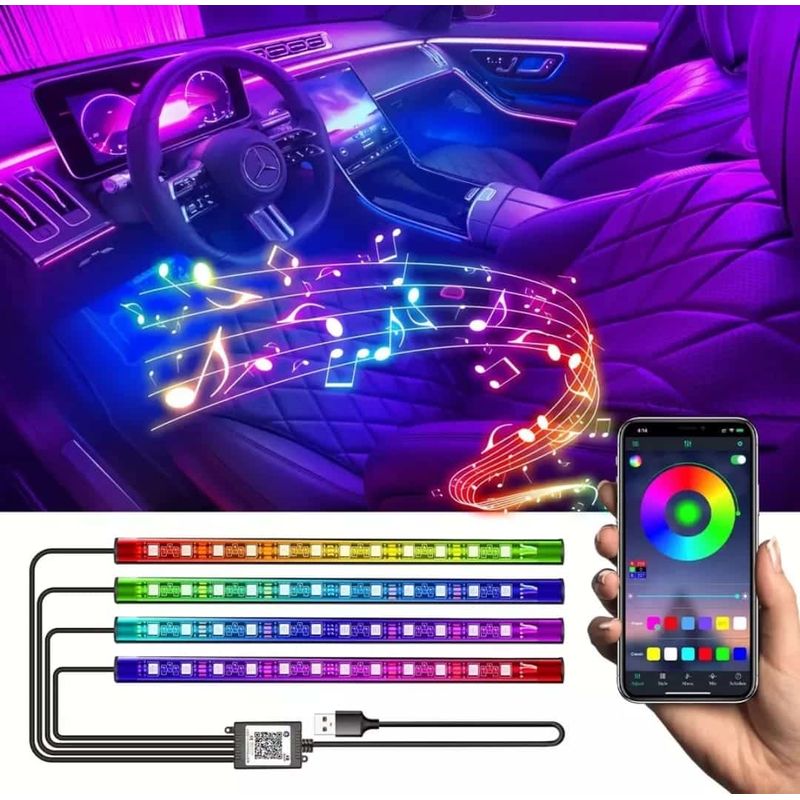 Auto si Moto - Electrice auto - Iluminare si semnalizare - Lumini ambientale - Lumini Ambientale Auto Kit interior cu 18 LED-uri RGB cu Conectare USB si Control din Aplicatie Intensitate Reglabila - Infinity.ro