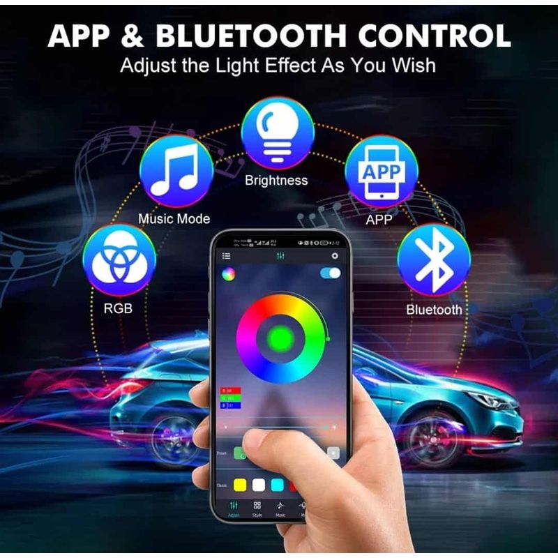 Auto si Moto - Electrice auto - Iluminare si semnalizare - Lumini ambientale - Lumini Ambientale Auto Kit interior cu 18 LED-uri RGB cu Conectare USB si Control din Aplicatie Intensitate Reglabila - Infinity.ro