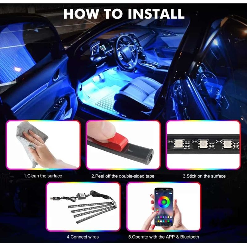 Auto si Moto - Electrice auto - Iluminare si semnalizare - Lumini ambientale - Lumini Ambientale Auto Kit interior cu 18 LED-uri RGB cu Conectare USB si Control din Aplicatie Intensitate Reglabila - Infinity.ro