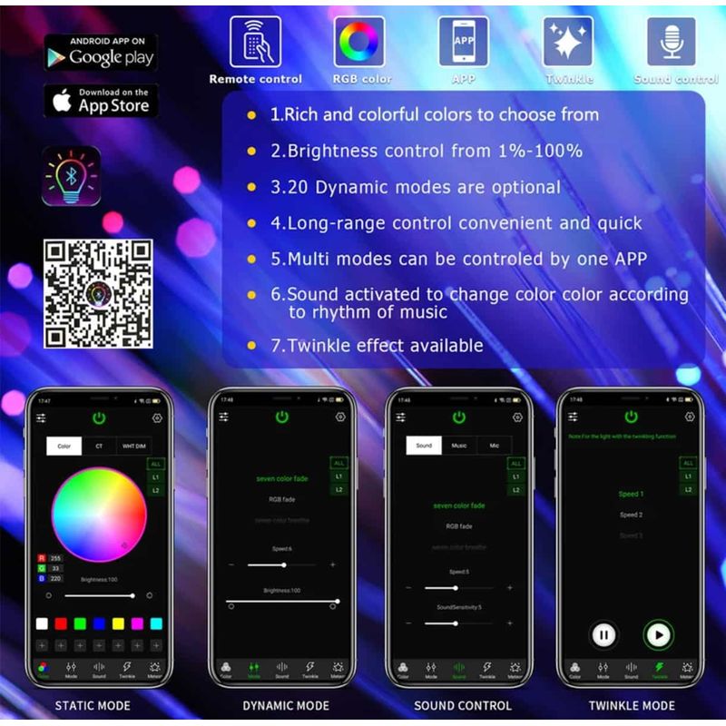 Auto si Moto - Electrice auto - Iluminare si semnalizare - Lumini ambientale - Kit Fibra Optica Plafon Instelat Auto 1200 Fire cu efect TWINKLE si Kit 10 Comete inclus 0.75mm si 3M lungime RGBW - Infinity.ro