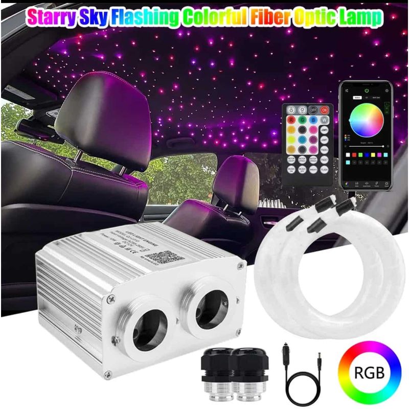 Auto si Moto - Electrice auto - Iluminare si semnalizare - Lumini ambientale - Kit Fibra Optica Plafon Instelat Auto TWINKLE RGBW 32W 600 Fire 0.75mm si 3M lungime , Control din Aplicatie Telecomanda - Infinity.ro