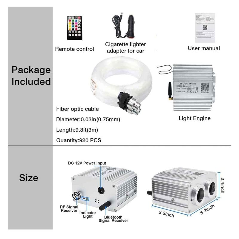 Auto si Moto - Electrice auto - Iluminare si semnalizare - Lumini ambientale - Kit Fibra Optica Plafon Instelat Auto TWINKLE RGBW 32W 600 Fire 0.75mm si 3M lungime , Control din Aplicatie Telecomanda - Infinity.ro