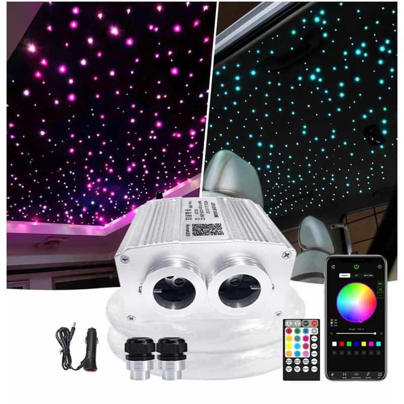Auto si Moto - Electrice auto - Iluminare si semnalizare - Lumini ambientale - Kit Fibra Optica Plafon Instelat Auto TWINKLE RGBW 32W 600 Fire 0.75mm si 3M lungime , Control din Aplicatie Telecomanda - Infinity.ro