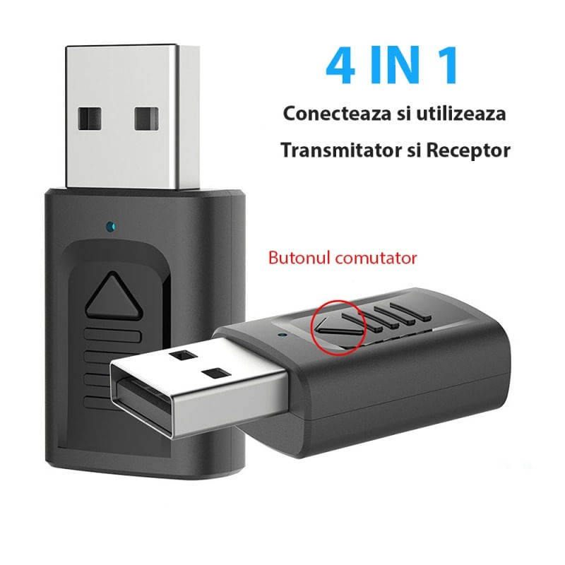 Auto si Moto - Electronice auto - Multimedia auto - Transmitator receptor audio 4 in 1 Techstar® M135, Bluetooth 5.0, Port USB, AUX 3.5 mm, Compatibil Home TV sau Auto - Infinity.ro