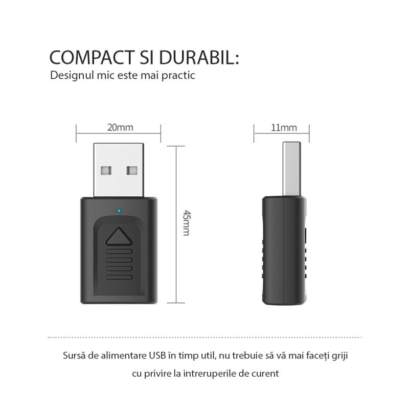 Auto si Moto - Electronice auto - Multimedia auto - Transmitator receptor audio 4 in 1 Techstar® M135, Bluetooth 5.0, Port USB, AUX 3.5 mm, Compatibil Home TV sau Auto - Infinity.ro