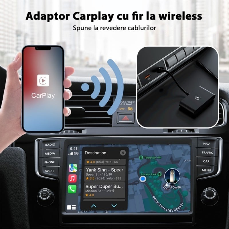 Auto si Moto - Electronice auto - Multimedia auto - Adaptor Wireless Techstar® CTHT-020-2 Pentru Apple CarPlay Si IPhone IOS 10+, Dongle USB-Type C , WiFi 5G, Bluetooth - Infinity.ro