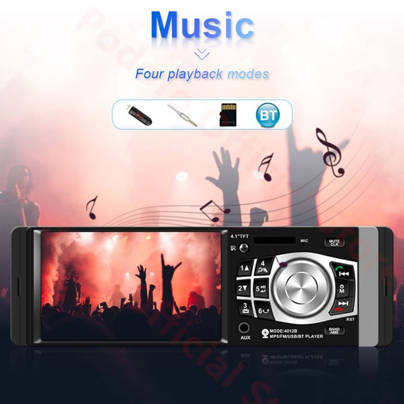 Auto si Moto - Electronice auto - Multimedia auto - MP5 Player Techstar® 4012B, 1DIN, Ecran HD 4.1 inch, Comenzi Volan, Telecomanda, Bluetooth, USB, Negru - Infinity.ro