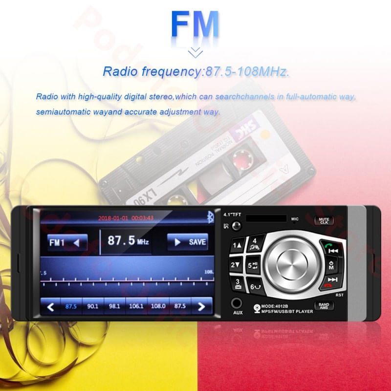 Auto si Moto - Electronice auto - Multimedia auto - MP5 Player Techstar® 4012B, 1DIN, Ecran HD 4.1 inch, Comenzi Volan, Telecomanda, Bluetooth, USB, Negru - Infinity.ro