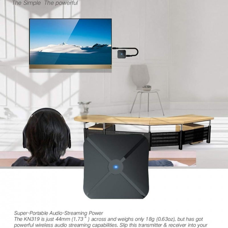 Auto si Moto - Electronice auto - Accesorii electronice auto - Transmitator si Receptor Audio Techstar® KN319, Bluetooth 4.2, Wireless, 2in1, Real Stereo, Adaptor TV, 3.5mm - Infinity.ro