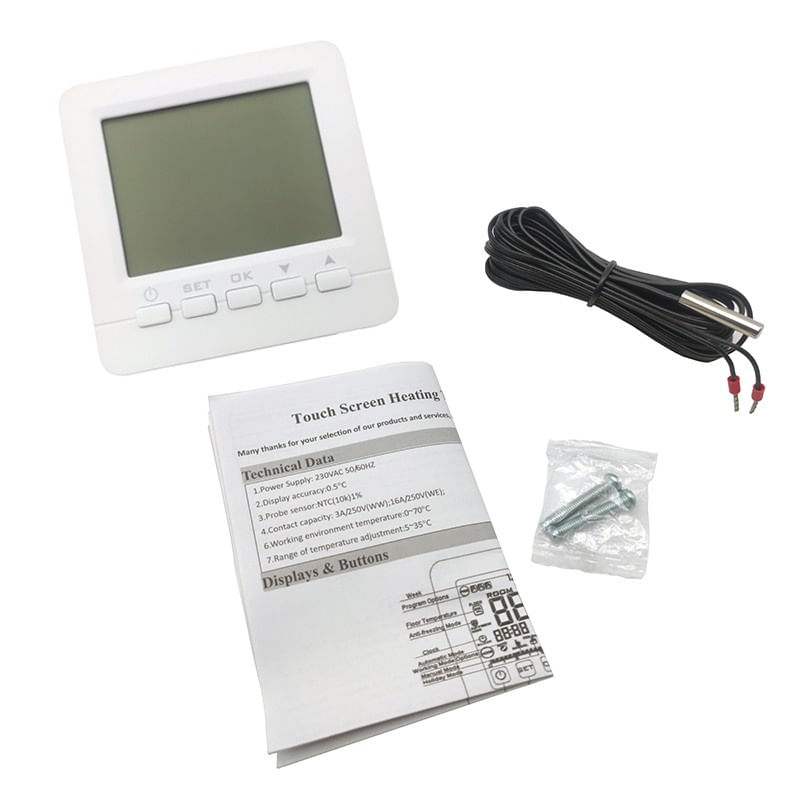 Casa si Gradina - Termice - Centrale termice si accesorii - Accesorii incalzire - Termostat Techstar® TH-06, Ecran Digital, Incastrabil, 16A, 3500W, Alimentare 220V, Senzor Pardoseala, Alb - Infinity.ro
