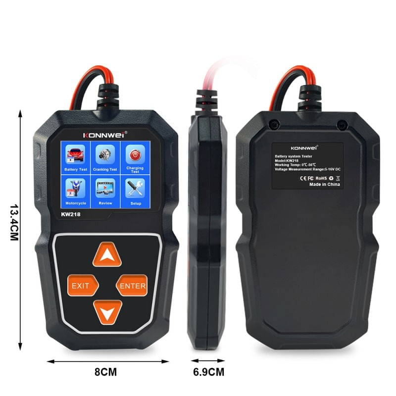 Auto si Moto - Reparatii si depanare - Scule auto - Testere si multimetre - Tester Profesional Pentru Baterii Auto, Konnwei KW218, 6V - 12V, Display 2,4 Inch, Graficul Tensiunii, 100-2000 CCA - Infinity.ro