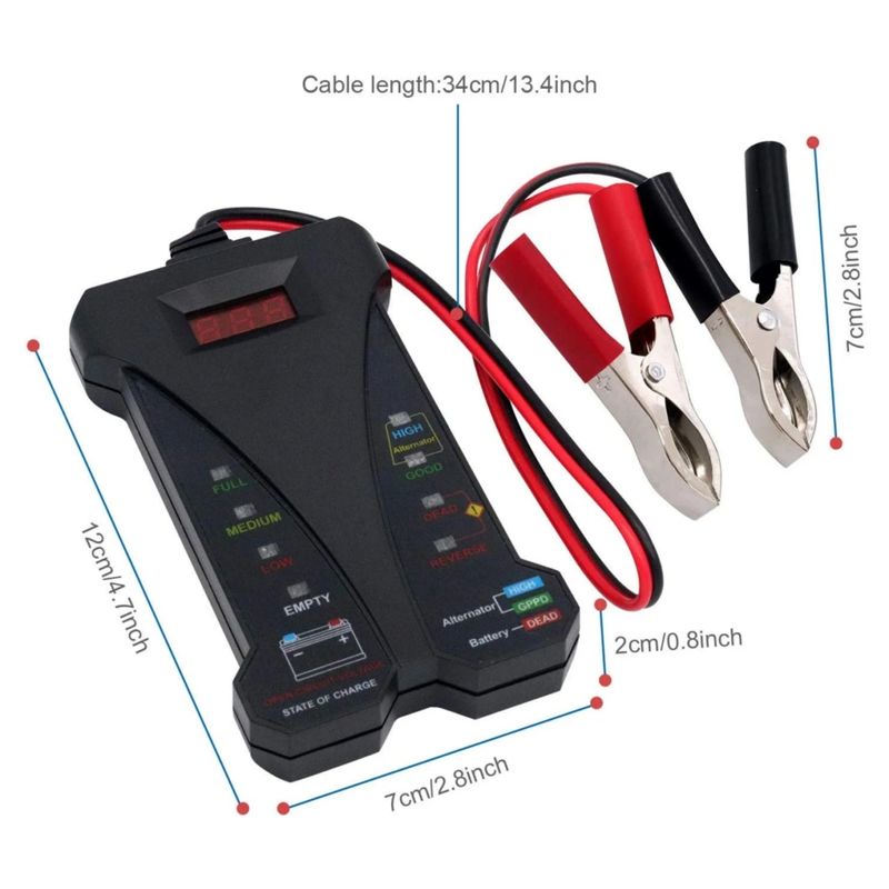 Auto si Moto - Reparatii si depanare - Scule auto - Testere si multimetre - Tester Digital pentru Baterii Auto 12V Techstar® cu Voltmeter si Analizor al Sistemului de Incarcare al Alternatorului - Infinity.ro