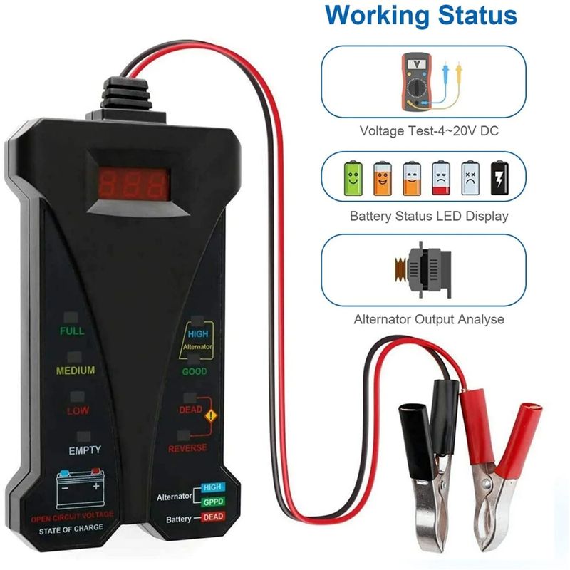 Auto si Moto - Reparatii si depanare - Scule auto - Testere si multimetre - Tester Digital pentru Baterii Auto 12V Techstar® cu Voltmeter si Analizor al Sistemului de Incarcare al Alternatorului - Infinity.ro