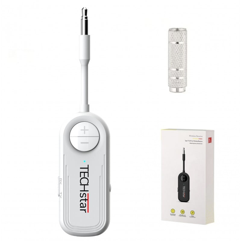 TV, Audio-Video si Foto - Accesorii TV si audio - Cabluri si adaptoare audio - Adaptor Wireless 2 in 1 Receptor si Transmitator Audio TX/RX Techstar® M28 Alb, cu Bluetooth BT 5.3 si Conector Port - Infinity.ro