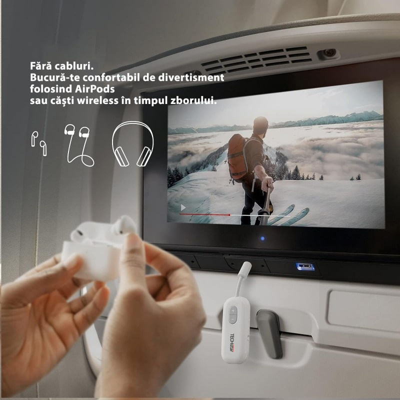 TV, Audio-Video si Foto - Accesorii TV si audio - Cabluri si adaptoare audio - Adaptor Wireless 2 in 1 Receptor si Transmitator Audio TX/RX Techstar® M28 Alb, cu Bluetooth BT 5.3 si Conector Port - Infinity.ro