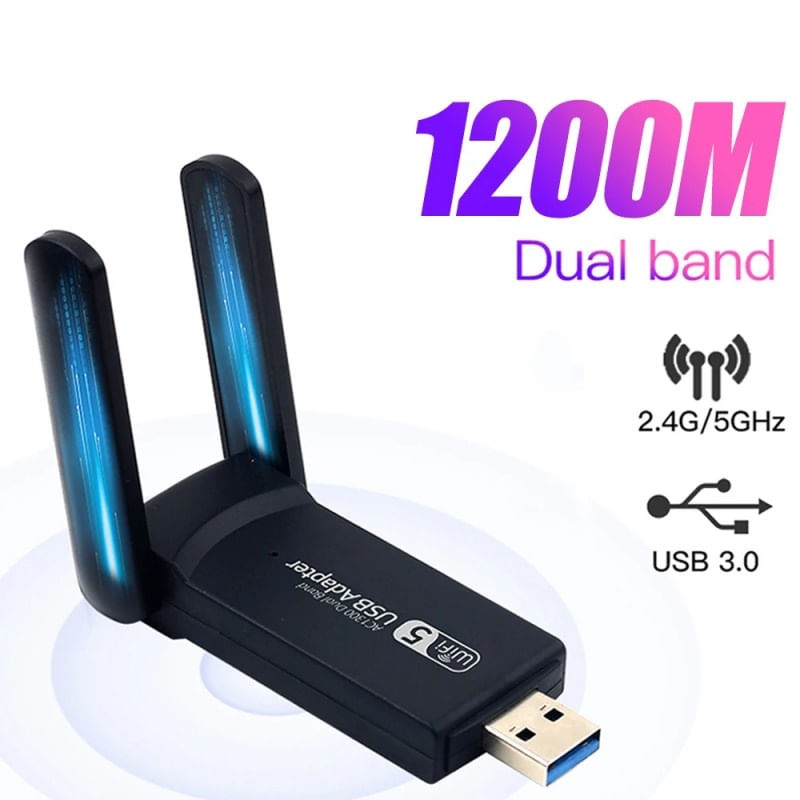 TV, Audio-Video si Foto - Accesorii TV si audio - Cabluri si adaptoare audio - Adaptor Wireless Techstar® AC 1300 Dual-Band, 1200Mbps, USB 3.0, 2.4G/5G, Long Range, 2 Antene, Negru - Infinity.ro