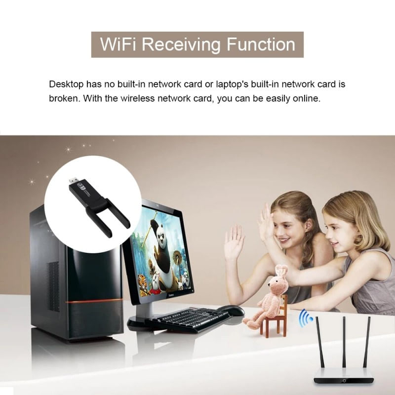 TV, Audio-Video si Foto - Accesorii TV si audio - Cabluri si adaptoare audio - Adaptor Wireless Techstar® AC 1300 Dual-Band, 1200Mbps, USB 3.0, 2.4G/5G, Long Range, 2 Antene, Negru - Infinity.ro