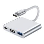 TV, Audio-Video si Foto - Accesorii TV si audio - Cabluri si adaptoare audio - Adaptor multifunctional 3 in 1 USB-C la HDMI Techstar® DJ3IN1, HDMI 4K, 1 x USB 3.0, 1 x USB C, PD Port, Argintiu - Infinity.ro