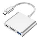 TV, Audio-Video si Foto - Accesorii TV si audio - Cabluri si adaptoare audio - Adaptor multifunctional 3 in 1 USB-C la HDMI Techstar® DJ3IN1, HDMI 4K, 1 x USB 3.0, 1 x USB C, PD Port, Argintiu - Infinity.ro