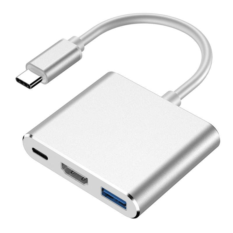 TV, Audio-Video si Foto - Accesorii TV si audio - Cabluri si adaptoare audio - Adaptor multifunctional 3 in 1 USB-C la HDMI Techstar® DJ3IN1, HDMI 4K, 1 x USB 3.0, 1 x USB C, PD Port, Argintiu - Infinity.ro