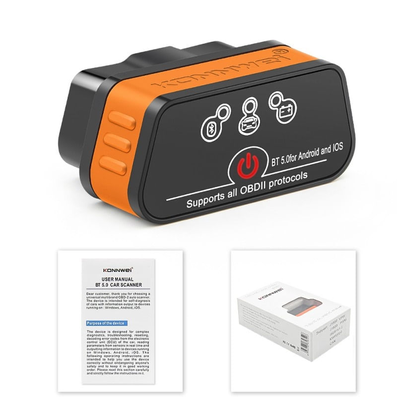 Auto si Moto - Reparatii si depanare - Sisteme de diagnoza - Diagnoza auto OBD2 KONNWEI KW901, Bluetooth 5.0, Buton ON-OFF, compatibil Android iOS, ELM 327 OBDII, Negru/Orange - Infinity.ro