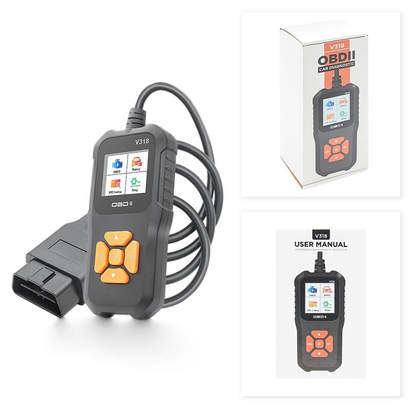 Auto si Moto - Reparatii si depanare - Sisteme de diagnoza - Tester diagnoza auto Techstar® V318, Citire/Stergere coduri de eroare, LCD, Scaner baterie/sistem de incarcare, Test - Infinity.ro
