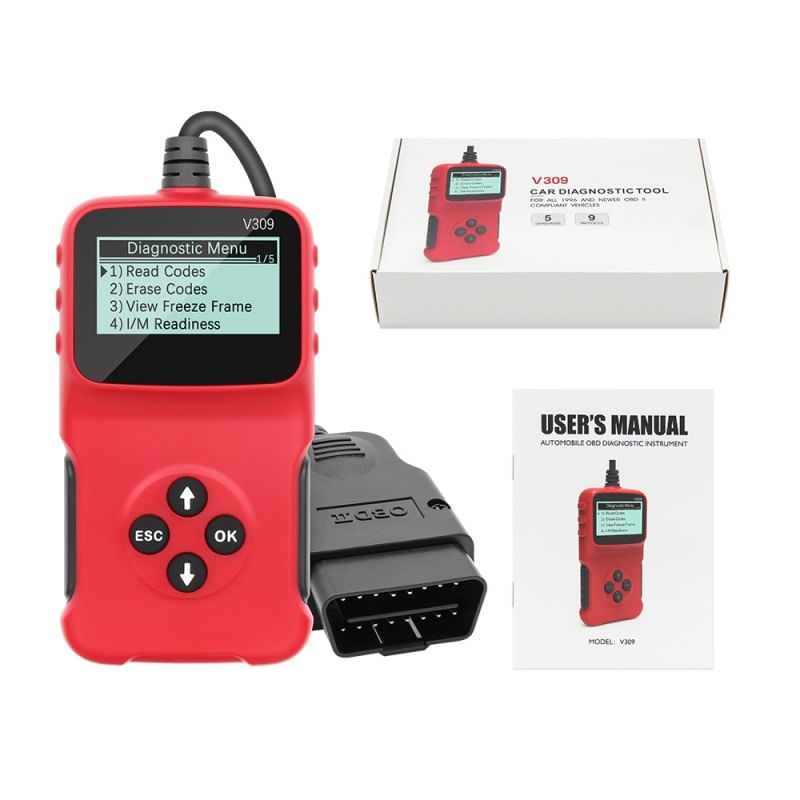 Auto si Moto - Reparatii si depanare - Sisteme de diagnoza - Dispozitiv de diagnosticare si scanare auto Techstar® V309, OBD2, Citire/ Stergere coduri de eroare, Ecran LCD, Cautare - Infinity.ro