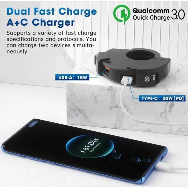 Auto si Moto - Moto - Accesorii moto si consumabile - Incarcator USB pentru Motocicleta SLIM TYPE-C QC3.0 Fast Charging Dual Port USB-A si USB-C pentru Motocicleta ATV Scuter - Infinity.ro